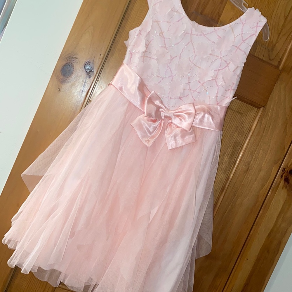 COPY - Bonnie Jean Dress Pink Sequins Flowers Tulle Kremlin Slip Satin lining